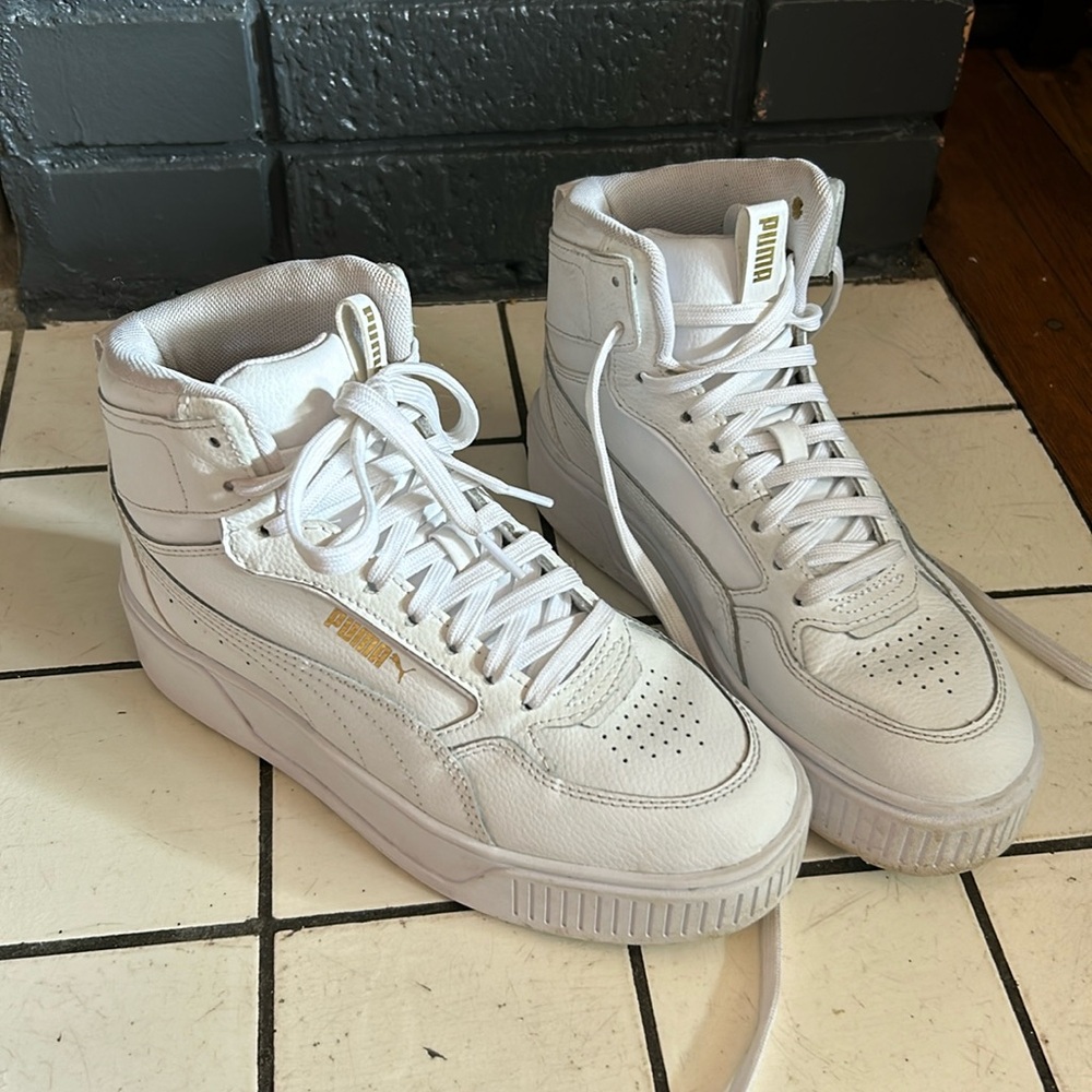 White platform Puma shoes